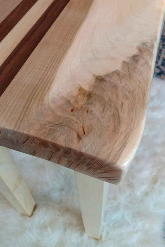 Detail of Live Edge Maple & Walnut Stand